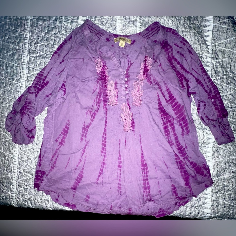 Vintage America Bohemian Purple Tie-Dye Peasant Top